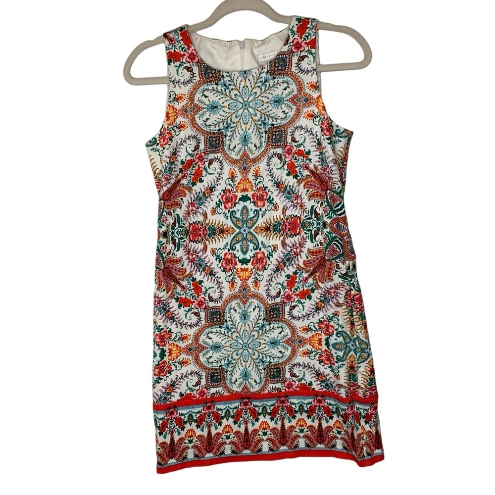 London Times white sundress‎ with multi color paisley pattern. Size 2